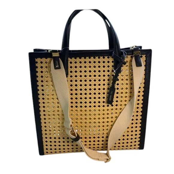 Ted Baker Flo June Rattan Handbag Tote Bag Black Leather NWT